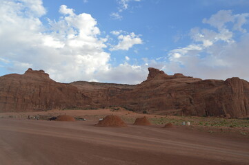 Orange rock formations in the summer at Monument Valley Navajo National Park, USA