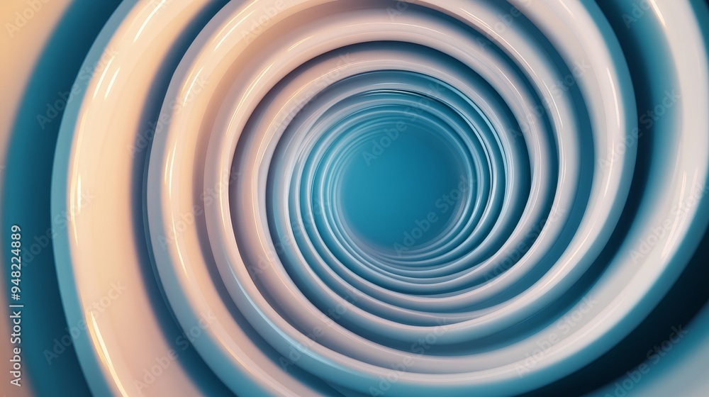 Poster abstract white circular swirl with blue and orange gradient background - modern 3d tunnel design for