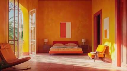 Classic Mexican house bedroom with vintage design.
