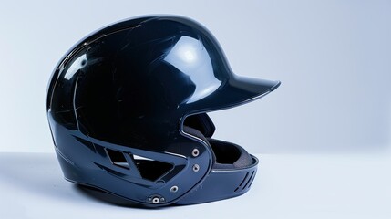 Fototapeta premium Shiny black baseball helmet resting on a white background