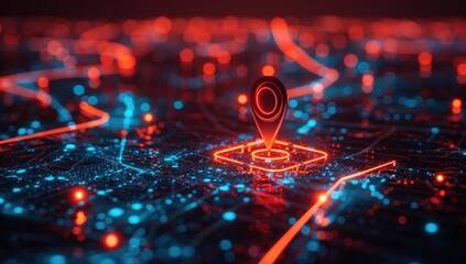 Neon Location Pin on a Digital City Map