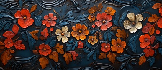 Background of leather with embossed floral patterns