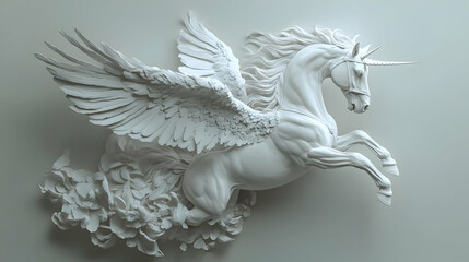 White Winged Unicorn Sculpture Art  D Render