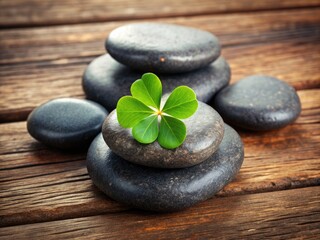 Serenity abounds in this peaceful arrangement of spa stones, topped with a rare four-leaf clover, promoting relaxation, self-care, and good fortune on St Patrick's Day.