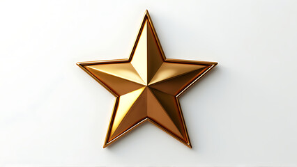 Obraz premium A shiny, metallic gold star isolated on a white background. Ideal for representing achievement, success, quality, or ratings.