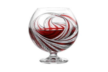 A beautiful glass bowl filled with rich red liquid, showcasing elegant swirling patterns that create visual appeal.