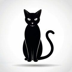 Fototapeta premium Minimalist black cat silhouette with glowing eyes on white background