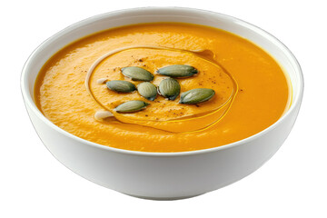 Delicious pumpkin soup garnished with seeds and a drizzle of olive oil, perfect for comfort food lovers and autumn recipes.