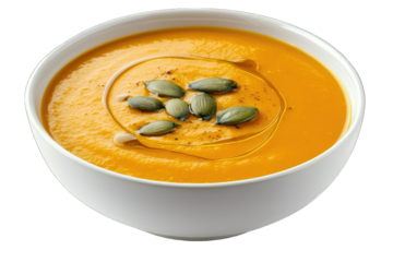 Delicious pumpkin soup garnished with seeds and a drizzle of olive oil, perfect for comfort food lovers and autumn recipes.