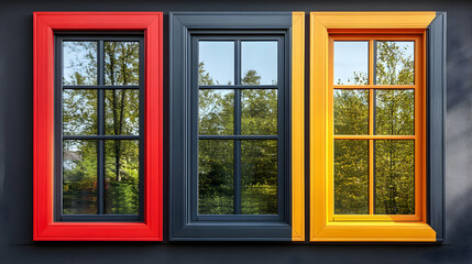 Fototapeta premium Modern Colorful Windows with Paned Glass and Tree Reflection
