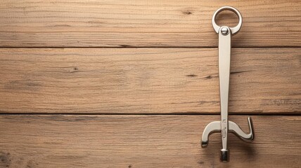Customizable wine corkscrew on a rustic wooden table, wine accessory mockup