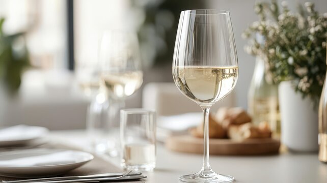 Customizable wine glass on a modern dining table, luxury dining experience branding