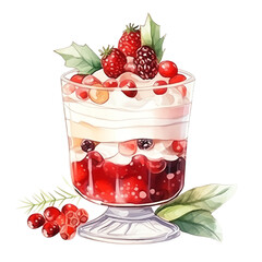 Delicious berry trifle dessert with layers of cream, berries, and jelly, garnished with fresh mint leaves. Perfect for summertime!