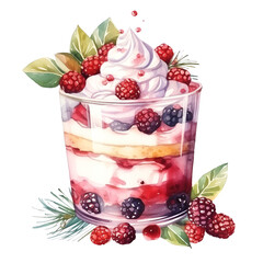 Delicious mixed berry parfait with fresh berries and creamy layers, garnished with green leaves. Perfect for dessert or a refreshing treat.