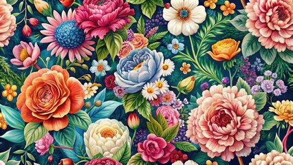 Vibrant flowers and greenery entwined with elegant patterns and textures create a stunning floral design idea for interior decor, stationery, or fashion accessories inspiration.