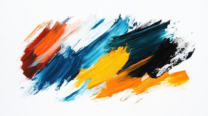 Expressive brush strokes in acrylic showcase a vivid array of colors blending and contrasting on a white background