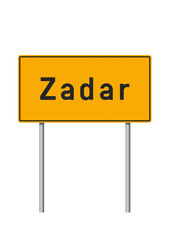 Vector illustration of the City of Zadar (Croatia) entrance yellow road sign on metallic poles