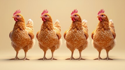 Fototapeta premium Isolated white rooster and hen standing on a farm with brown and black feathers, beak, and red comb