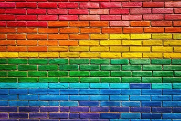 Fototapeta premium Vibrant multi-colored brick wall with a rainbow effect, adding a pop of color and fun to any design or background, perfect for creative projects.