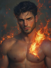 man on fire - fantasy illustration - generative ai