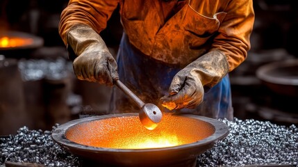 Steelworker overseeing metal creation process