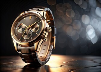 Sophisticated luxury watch banner featuring a sleek dark background, elegant gold accents, and a refined timepiece, perfect for promoting high-end brands and sophistication.