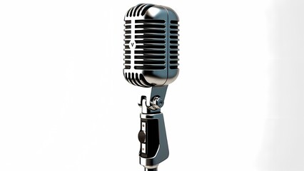 Fototapeta premium 950s-Style Microphone with Chrome Grille and Stand on White Background