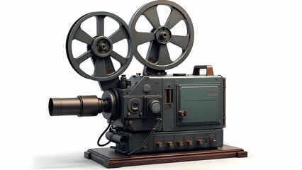 Obraz premium Classic Film Projector with Reels and Lens Isolated on White Background