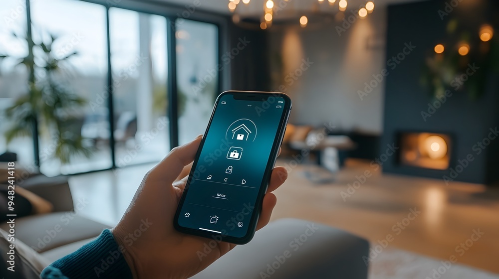 Poster photograph of a state of the art smart home security system being controlled and monitored through a