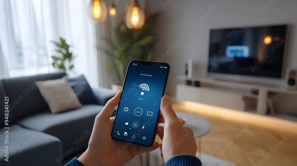 Poster photograph showcasing the management of an iot powered smart home security system through a mobile a