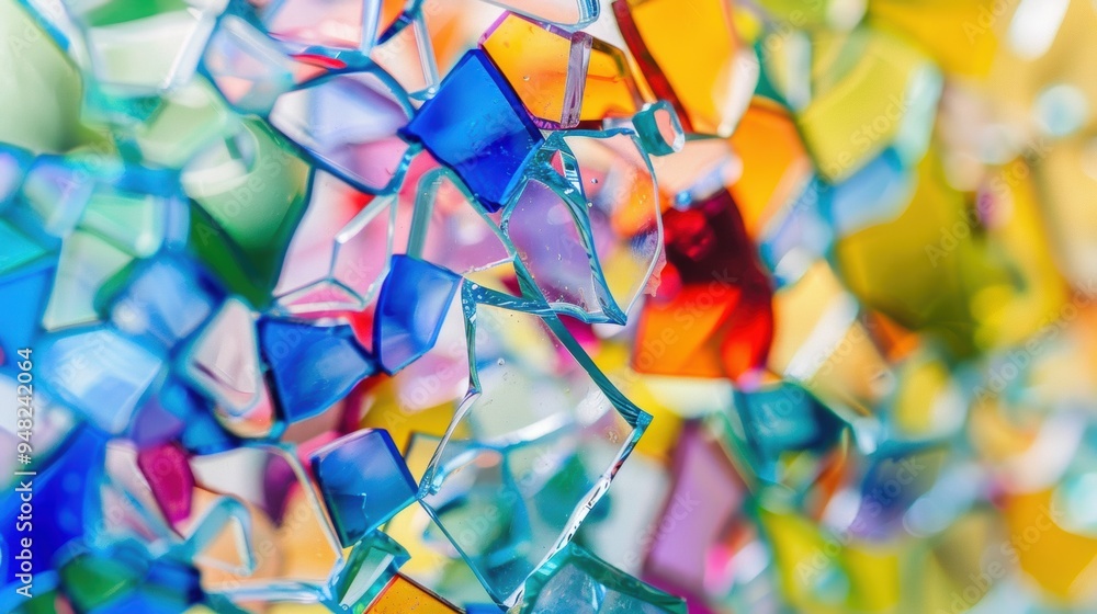 Poster a vibrant collection of colorful shattered glass pieces creating an abstract art pattern with bright