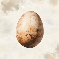 Naklejka premium Watercolor Egg Illustration Brown Speckled Egg on White Background