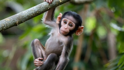 Baby Monkey Hanging On a Branch