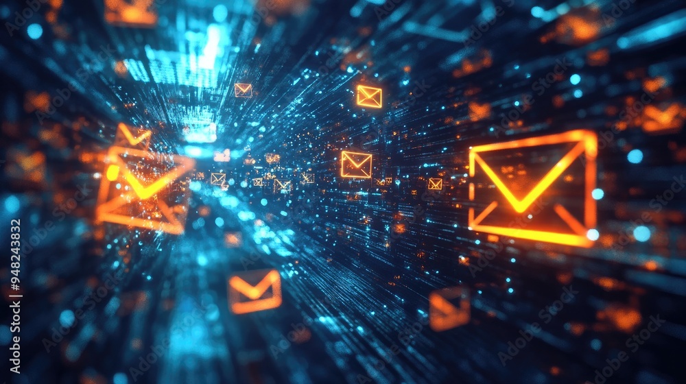 Aufkleber glowing digital messages in a virtual space, illustrating the concept of communication and connectiv