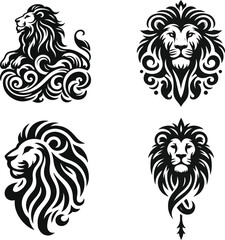 A collection of tribal lion tattoo vector illustrations