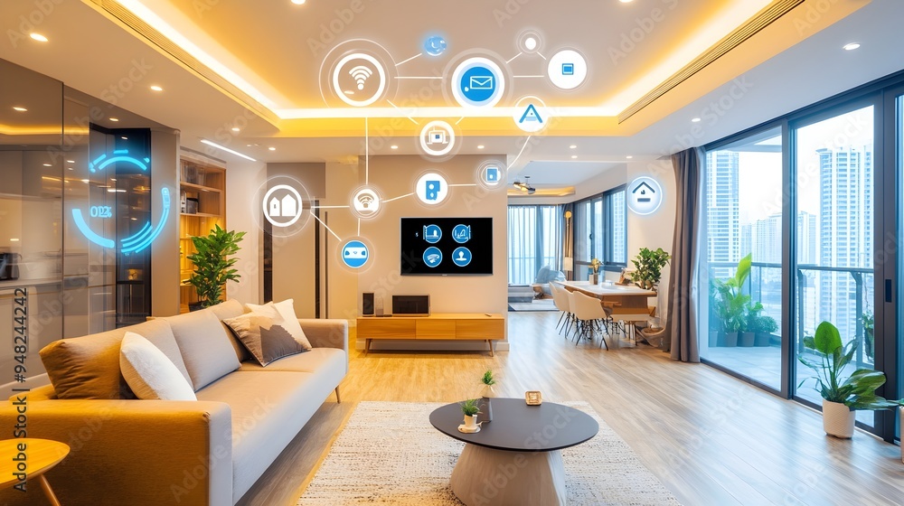 Aufkleber smart home automation system efficiently managing lighting security and climate controls in a stylis