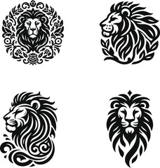 Obraz premium A collection of tribal lion tattoo vector illustrations