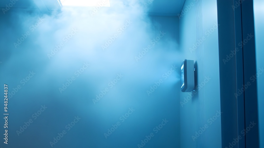 Poster iot sensors monitoring and analyzing indoor air and temperature metrics with copy space for branding