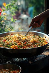 Bhel Puri, A tangy and crunchy mix of puffed rice, vegetables, and tamarind chutney..