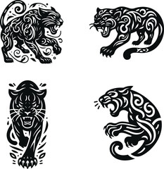Obraz premium modern tribal tattoo panther, abstract line art of animals, minimalist contour. Vector