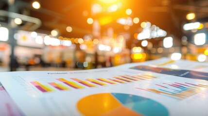 fuzzy image with educational brochures and diagrams, at a technology exhibition
