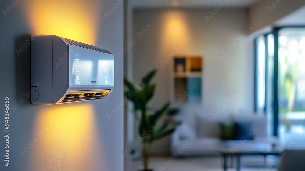 Aufkleber photograph showcasing a smart home s iot controlled hvac system automatically adjusting settings to 
