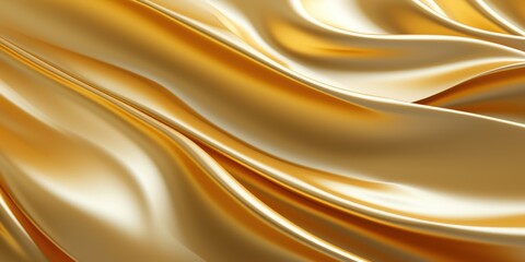 Close-up of smooth, flowing golden silk fabric, highlighting its luxurious texture and elegant...