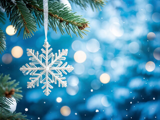 Festive Winter Banner with Glowing Snowflakes and Fir