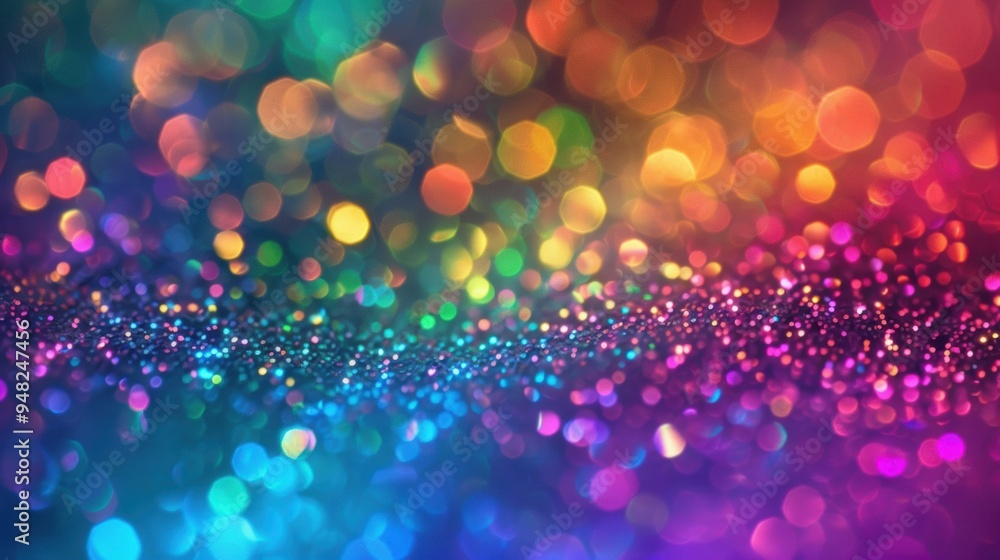 Poster vibrant and colorful bokeh lights on a dark background, creating a festive and lively abstract visua