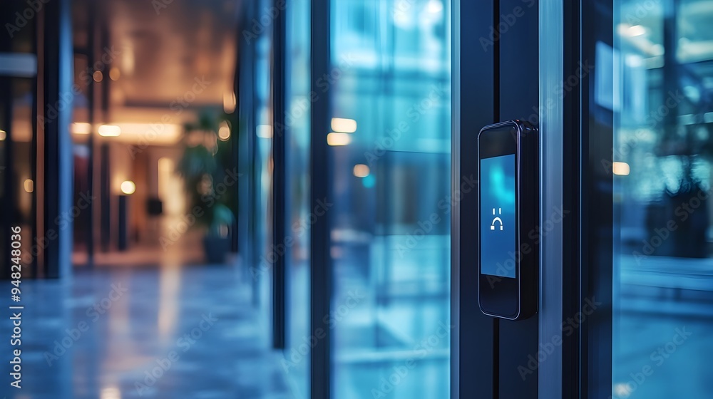 Poster photograph of a modern and intelligent office entry system utilizing iot technology for touchless ac