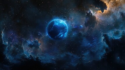 Obraz premium High-resolution image of Neptune floating in the galaxy, with its atmospheric features visible and surrounded by a tapestry of cosmic elements and distant stars.