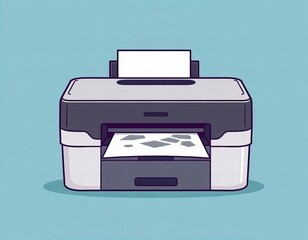 a cartoon illustration of a printer with a paper in it.