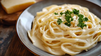 Delectable Homemade Creamy Parmesan Spaghetti Pasta Dish on Plate