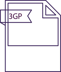 3GP File format icon black outline and light color text